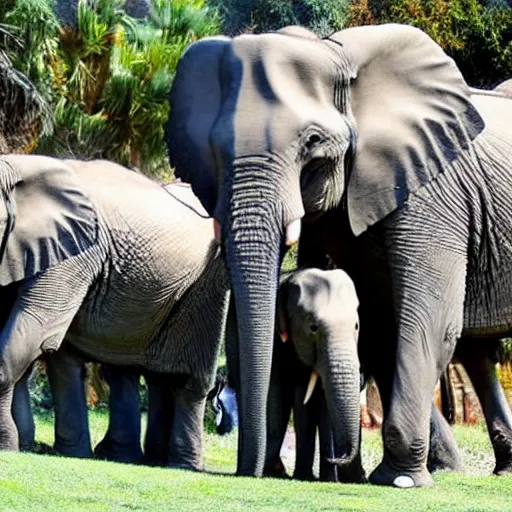 Image similar to minions swarm and consume an elephant at the san diego zoo, much to the horror of onlooking zookeepers