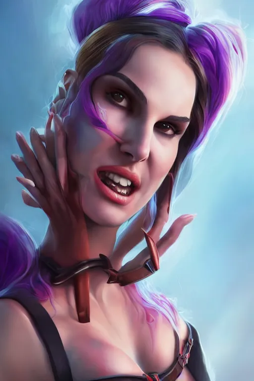 Image similar to Natalie Portman as Jinx from Arcane Digital painting, 4k, HDR, concept art, smooth, sharp focus, illustration, art by artgerm