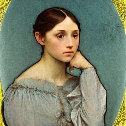 Prompt: a beautiful young lady with huge bright silver eyes, colored daguerreotype by pontormo, by bosch, by mucha, by Mackintosh, by max ernst, by ernst heackel, modern art noveau, highly detailed, digital art, strong lights, liminal, eerie, Bright pastel color