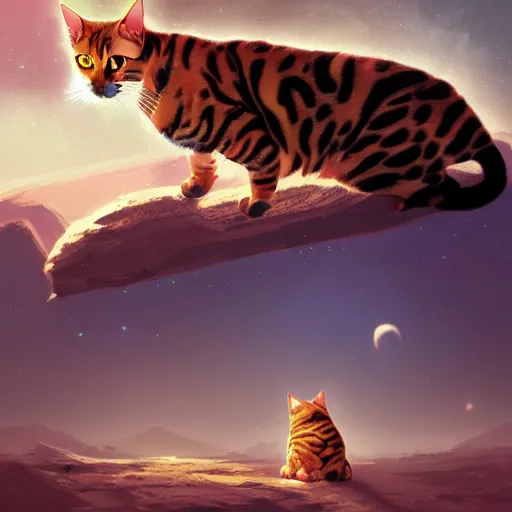 Image similar to Bengal cat in no man's sky digital art in the style of Greg Rutkowski and Craig Mullins, 4k