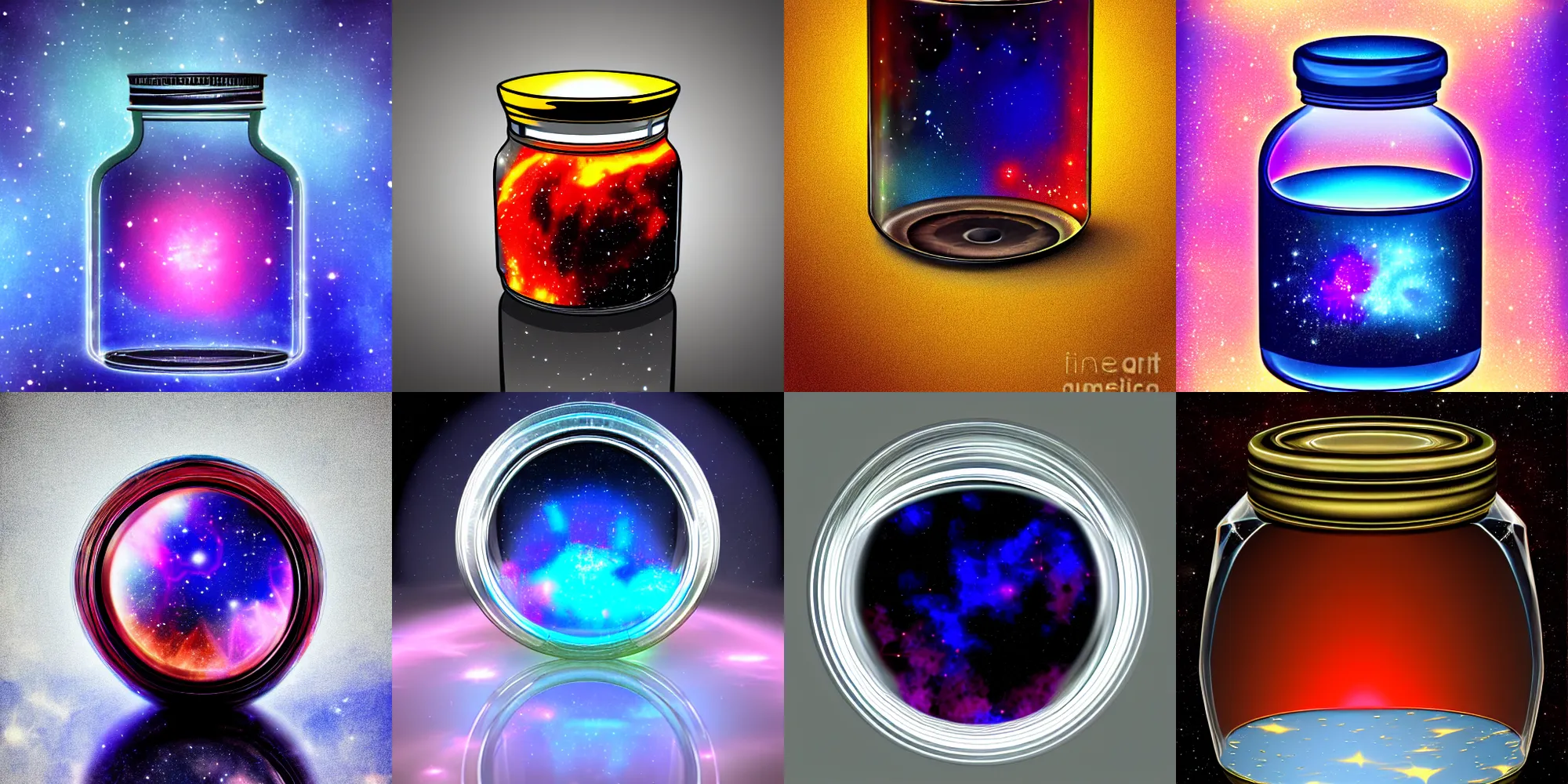 Prompt: nebula contained inside a small glass jar, digital art