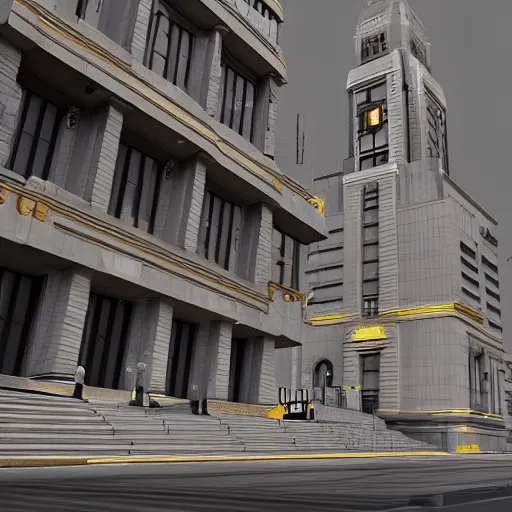 Image similar to art deco city hall,3d render,unreal engine