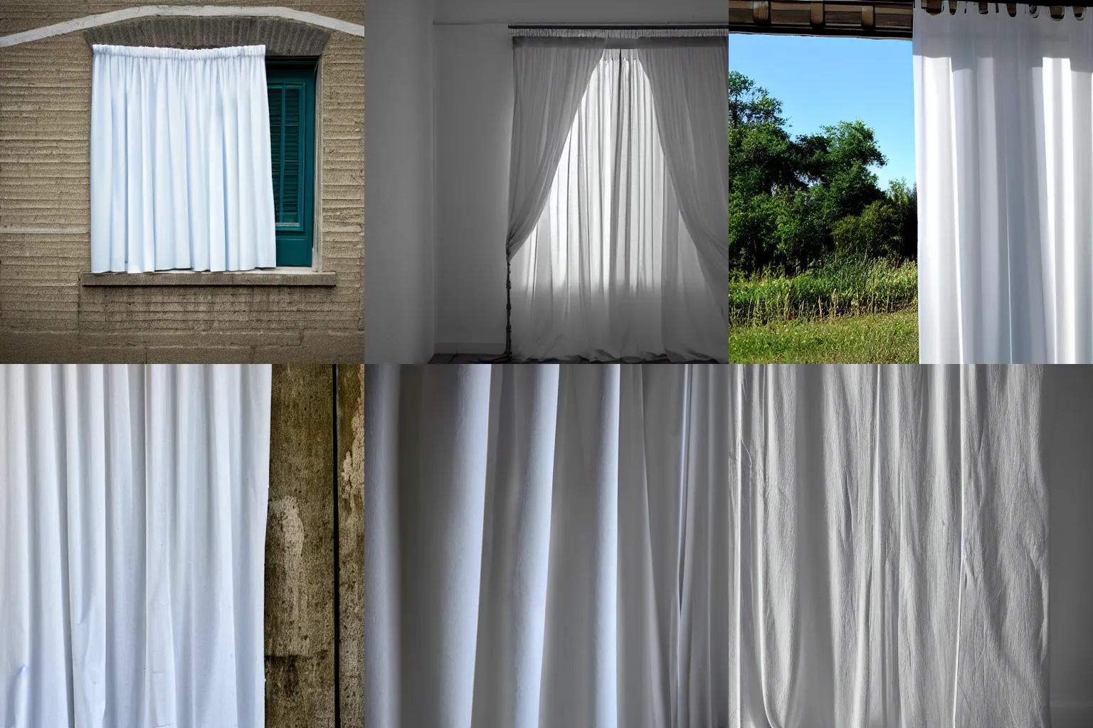 Prompt: a white curtain blowing in the wind