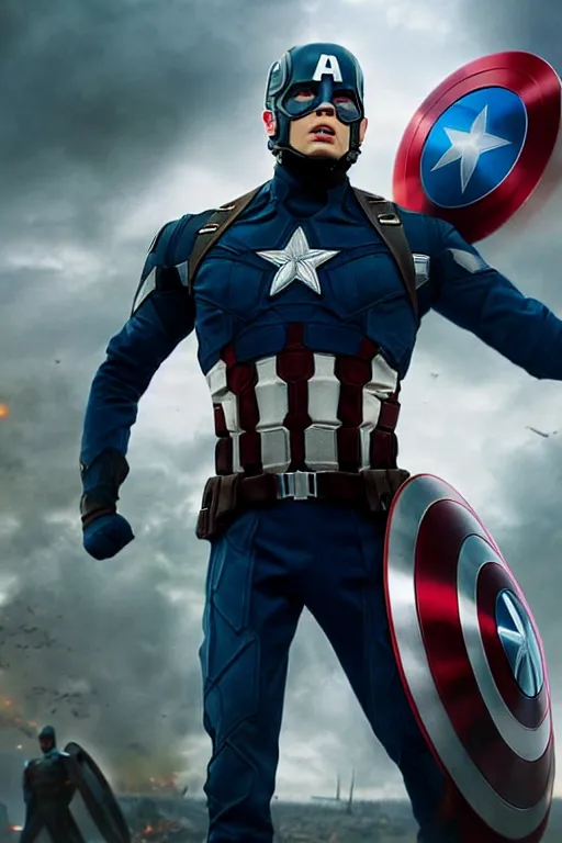 Image similar to chadwick booseman as captain america, 8 k, hdr, great light, by greg rutkowski and annie leibowitz