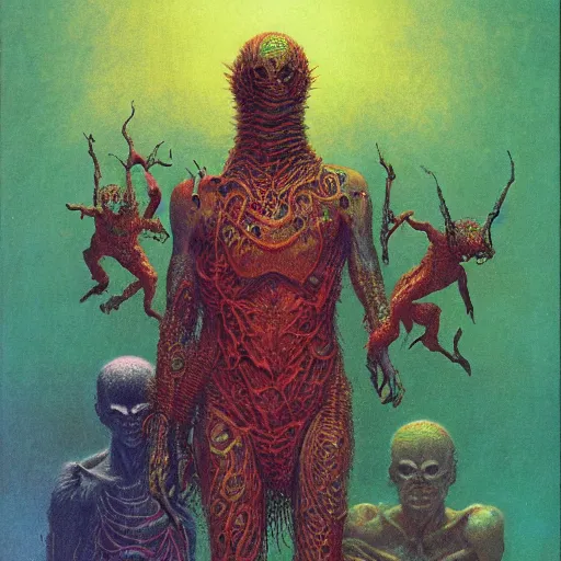 Image similar to hell with people suffering by lisa frank and beksinski and wayne barlowe, 8 k, hires