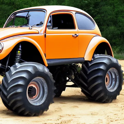 Prompt: monster truck Volkswagen beetle, photo, detailed, 4k