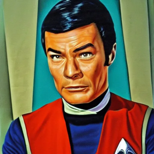 Image similar to dr mccoy from star trek the original series. realistic concept art painting,