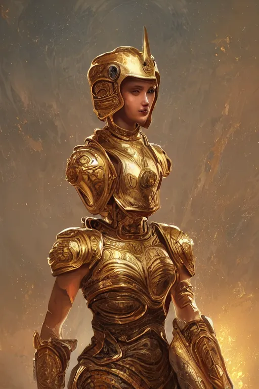 Image similar to portrait knights of Zodiac girl, golden and copper reflected armor, in ruined Agora of Athens, ssci-fi, fantasy, intricate, very very beautiful, elegant, highly detailed, digital painting, artstation, concept art, smooth, sharp focus, illustration, art by tian zi and WLOP and alphonse mucha