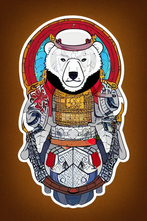 Image similar to Portrait of a polar bear as a samurai, knight, medieval, sticker, colorful, illustration, highly detailed, simple, smooth and clean vector curves, no jagged lines, vector art, smooth