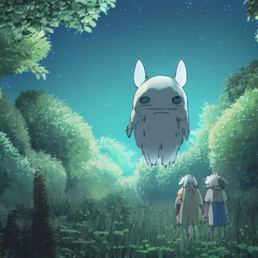 Image similar to creature made by studio ghibli ( in the night ), 8 k, smooth, fairy, high detail, high quality, beautiful scene