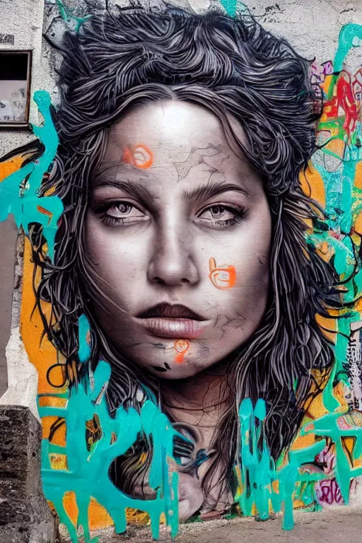 Image similar to a highly detailed beautiful portrait in the style of graffiti street art