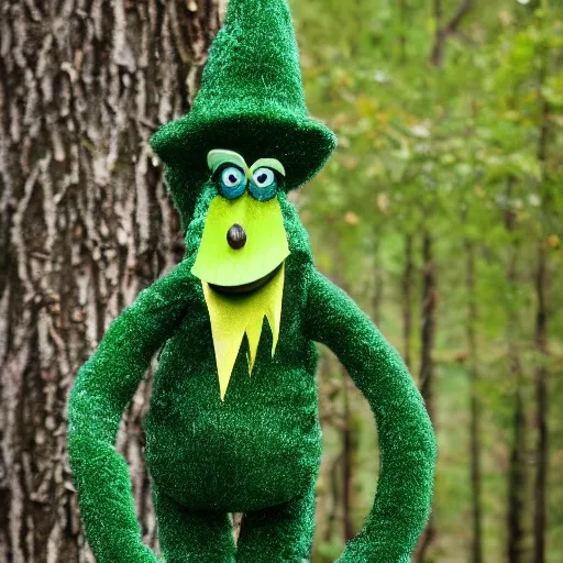 Prompt: green grinch lost in woods