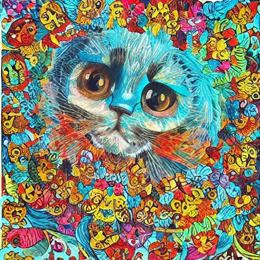 Image similar to “Robin Williams in the style of Louis wain”