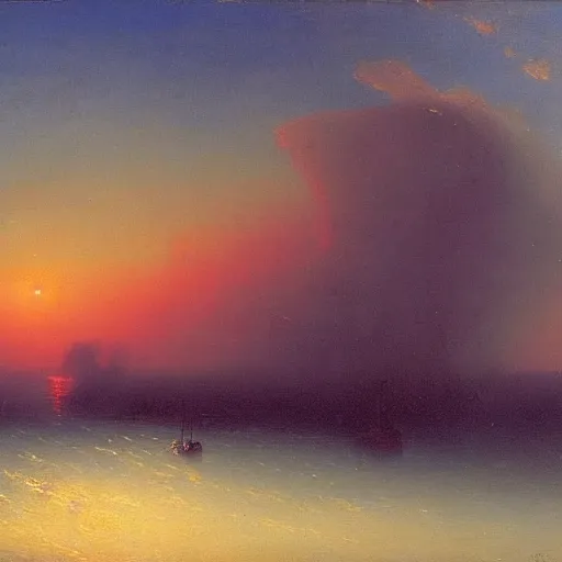 Prompt: tornado on the river, top view, sunset, by ivan aivazovsky,