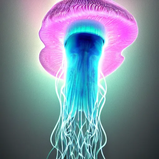 Image similar to a jellyfish, trending on cgsociety, abstract illusionism, global illumination, iridescent, holographic