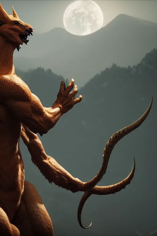 Prompt: scaled mythical creatures thread the humankind. kaizu, highlight scen of movie, high quality, highly detailed 8 k, unreal engine 5, artstation