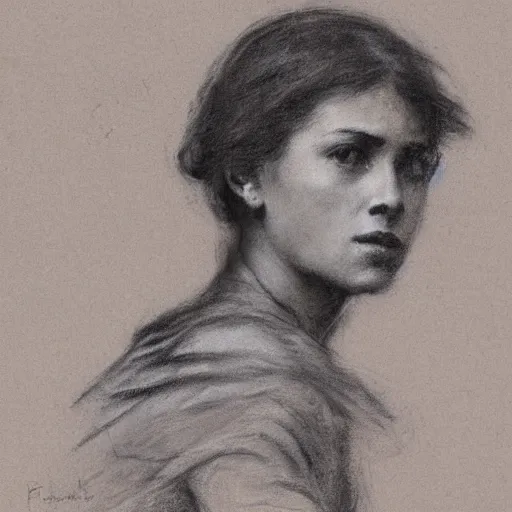 Prompt: portrait of a action heroine, by alfred stevens in charcoal