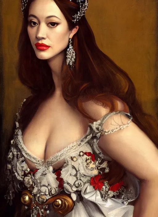 Prompt: a painting of sophia vergara as the queen, by Kat Dennings, Titian, WLOP, Caravaggio, 4k, artstation