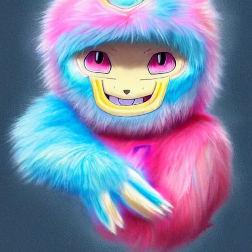 Image similar to Habs Mascot YOUPPI pokemon shiny, legendary, ultra rare, super cute and friendly, most powerful legendary shiny cyan pink pokémon, highly detailed, digital pencil painting, anime, cartoonish, gentle fluffy monster pink and light blue youppi pokemon, sharp focus, illustration, art by artgerm and greg rutkowski and alphonse mucha