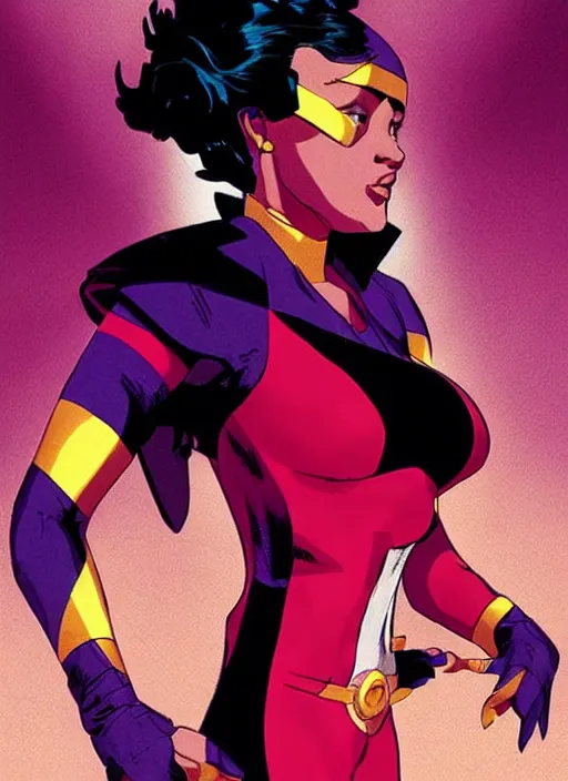 Prompt: jubilee from x-men, high contrast, concept art, dramatic lighting, portrait, facing forward, face in focus, art by Frank Miller