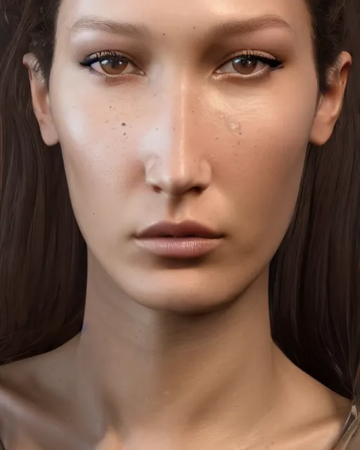 Prompt: a highly detailed metahuman 8 k close up render of bella hadid in iris van herpen agent provacateur made in unreal engine 4