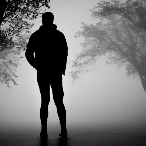 Prompt: single silhouette in fog