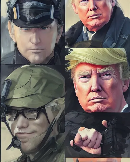 Image similar to donald trump wearing tactical gear, very anime, fine - face, donald trump, realistic shaded perfect face, fine details. anime. studio ghibli, magali villeneuve, artgerm, jeremy lipkin and michael garmash and rob rey