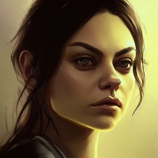 Image similar to “ portrait of mila kunis by greg rutkowski, young, attractive, highly detailed portrait, scifi, digital painting, artstation, concept art, smooth, sharp foccus ilustration, artstation hq ”