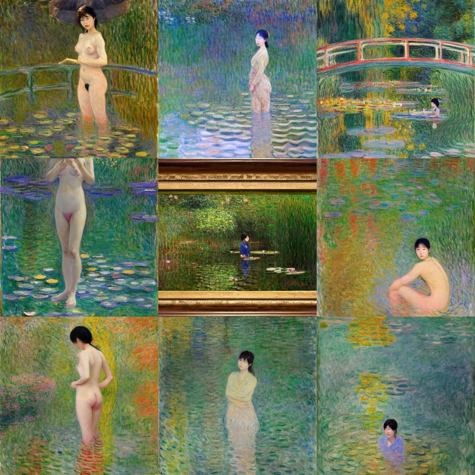 Prompt: lee jin - eun emerging from gold pond by nicola samuri and claude monet, rule of thirds, seductive look, beautiful