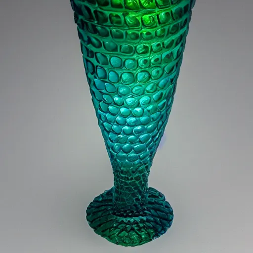 Prompt: the ophidian glass, ancient snake goblet, crystal glass artifact photography