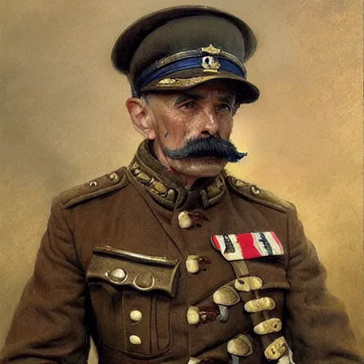 Image similar to old dog with big mustache dressed as a veteran colonel of the first world war german army, highly detailed painting by gaston bussiere, craig mullins, j. c. leyendecker