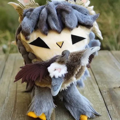 Image similar to a cute dnd griffon! with seagull head and lion body plush! doll