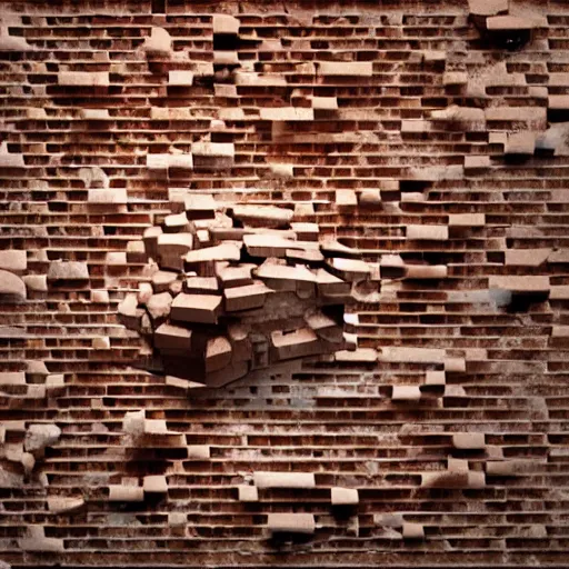 Prompt: a stock photo image of a render of a wall collapsing brick by brick