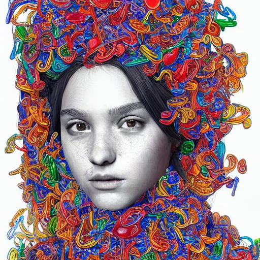 Prompt: the portrait of an unbelievably beautiful and sophisticated teen woman made up of peppers, an ultrafine detailed illustration by james jean, intricate linework, bright colors, final fantasy, behance contest winner, vanitas, angular, altermodern, unreal engine 5 highly rendered, global illumination, radiant light, detailed and intricate environment