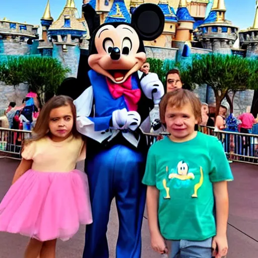 Prompt: photo of a very unhappy family at disneyland