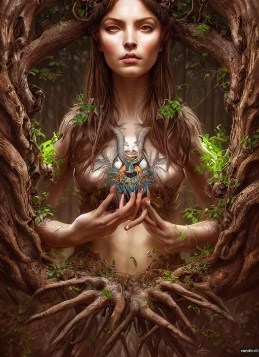 Prompt: digital painting goddess of the forest, symmetrical, fantasy, highly detailed, realistic, complex, fantasy, over - detailed, elegant, intricate, dynamic lighting, hyperrealism, digital art, digital painting, artstation, wlop, clear focus, illustration by filipe pagliuso and justin gerard