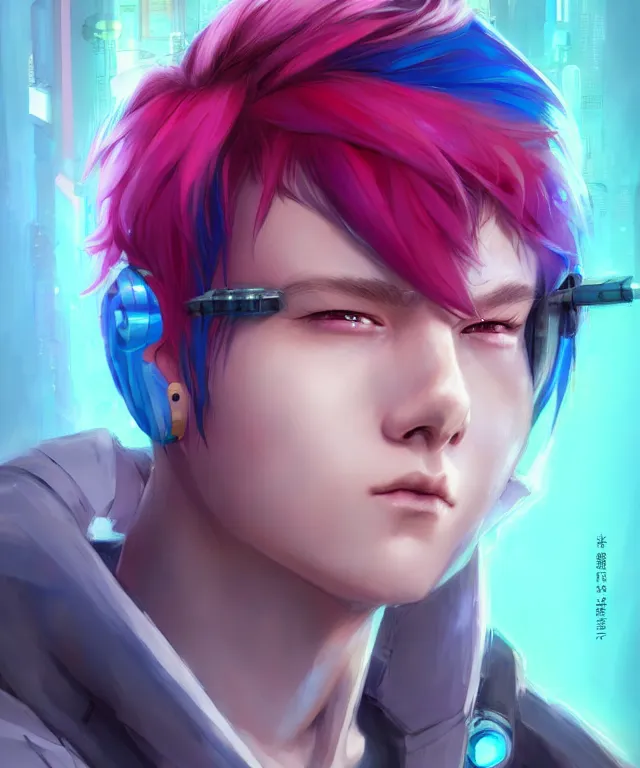 Prompt: character concept art of a cute cyberpunk boy with colorful hair and piercings | | cute - fine - face, pretty face, key visual, realistic shaded perfect face, fine details by stanley artgerm lau, wlop, rossdraws, james jean, andrei riabovitchev, marc simonetti, and sakimichan, trending on artstation