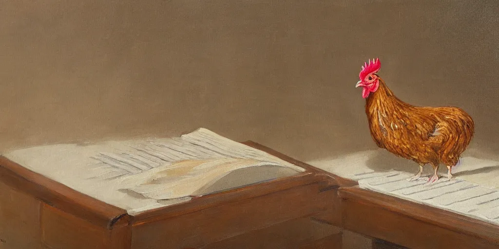 Prompt: detailed painting of a chicken playing the piano