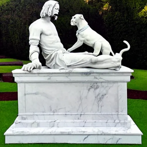 Prompt: statue of snoop dog, white marble, michelangelo style