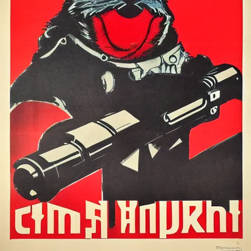 Prompt: soviet propaganda poster, elmo with an ak - 7 4.