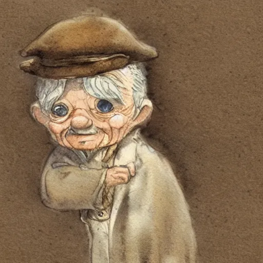 Prompt: a muted color watercolor sketch of a little person story book character by Jean-Baptiste Monge of an old man in the style of by Jean-Baptiste Monge that looks like its by Jean-Baptiste Monge and refencing Jean-Baptiste Monge