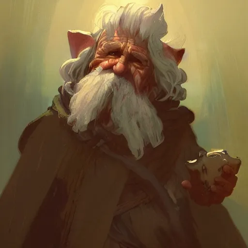 Prompt: an old gnome wizard, by greg rutkowski and alphonse mucha, digital art, realistic painting, fantasy, dnd, character design, trending on artstation