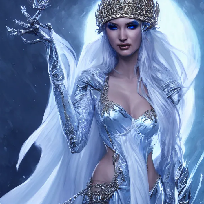 Image similar to beautiful ice queen in ornate robes, highly detailed, 8 k, hdr, award - winning, trending on artstation, clayton crain