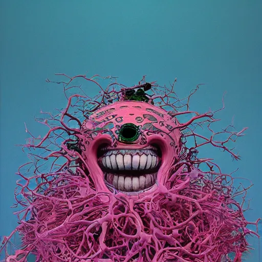 Image similar to 🥀Screaming Pink Vines by Takashi Murakami, Jean-Michel Basquiat, H.R. Giger, David Choe and Zdzisław Beksiński, incredibly intricately detailed 3d render, octane render