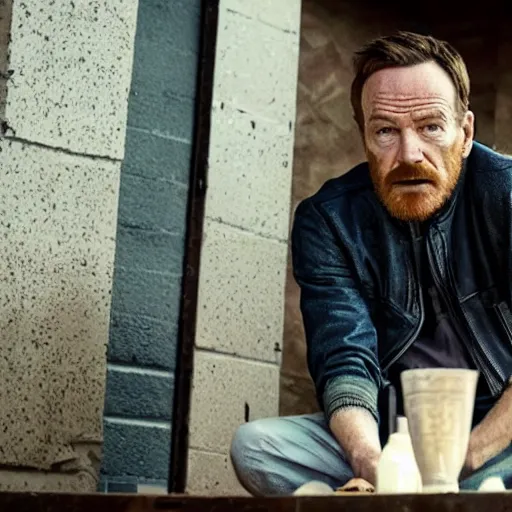 Prompt: Live Action Still of Bryan Cranston dressed as Jesse Pinkman, real life, hyperrealistic, ultra realistic, realistic, highly detailed, epic, HD quality, 8k resolution, body and headshot, film still