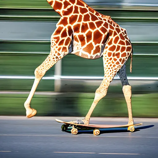 Prompt: giraffe riding a skateboard