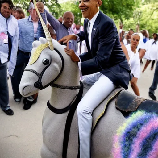 Image similar to obama riding on a unicorn