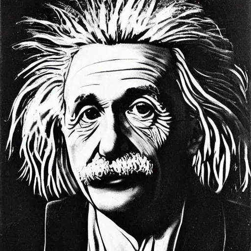 Prompt: portrait of einstein, mash - up between mc escher and vincent van gogh