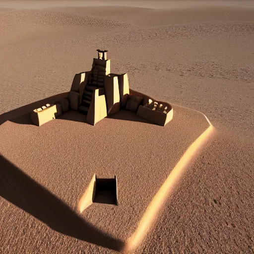 Image similar to desert temple in sand with cube