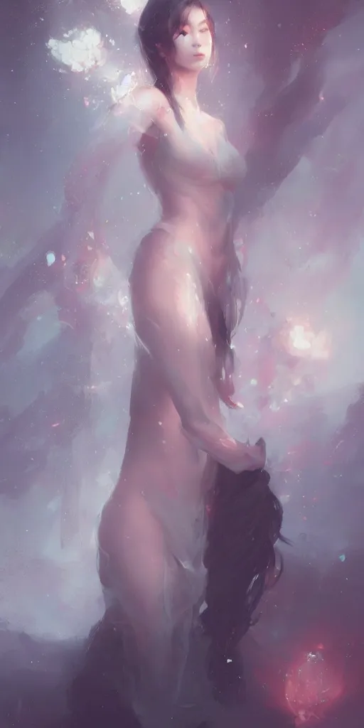 Image similar to A beautiful ethereal woman by WLOP, greg rutkowski and ross tran